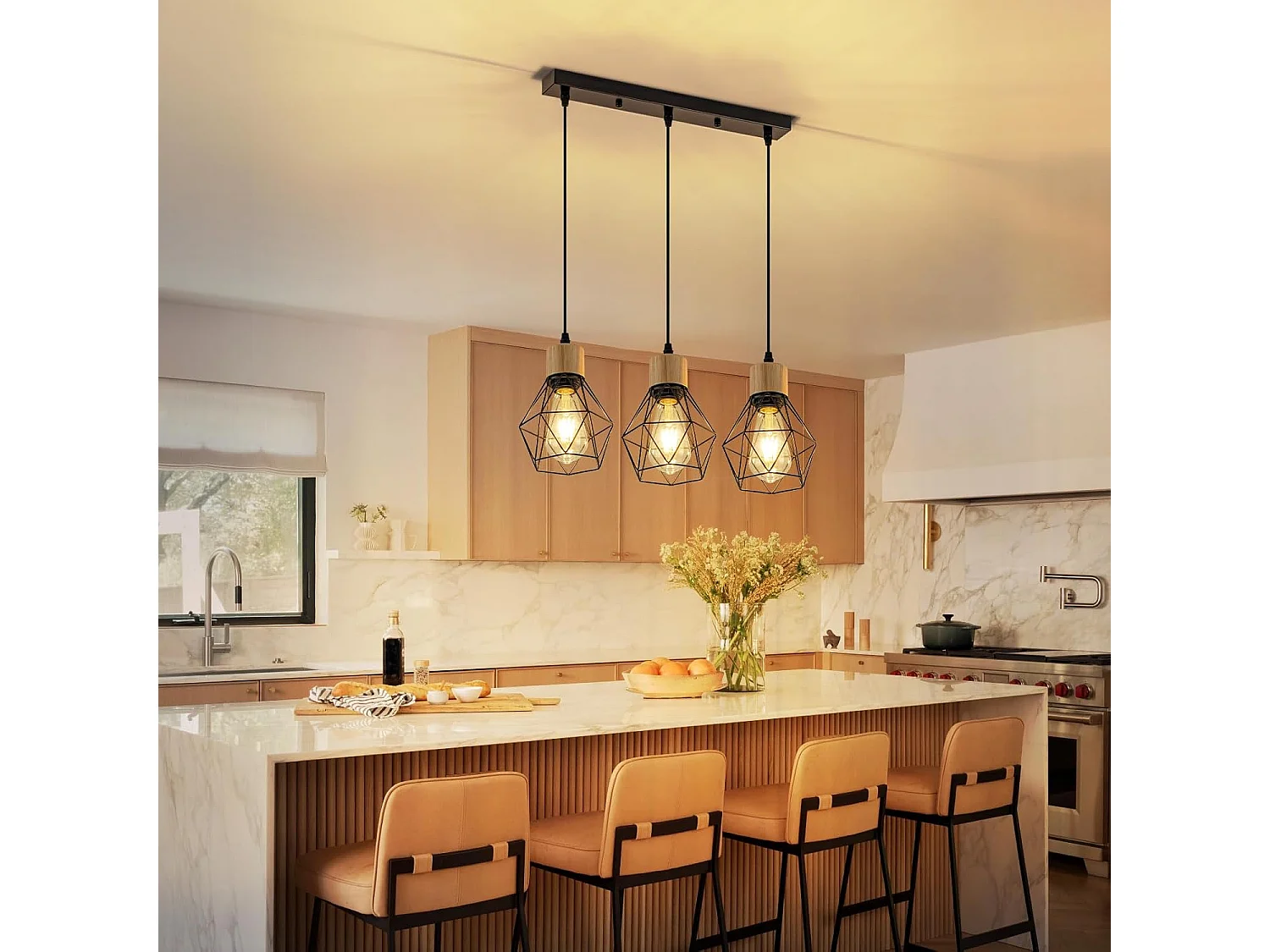 Lampa wisząca Nettlife w stylu vintage nad stół jadalny – lampa jadalniana retro z trzema żarówkami E27, czarny metalowy klosz (żarówki nie są dołączone)