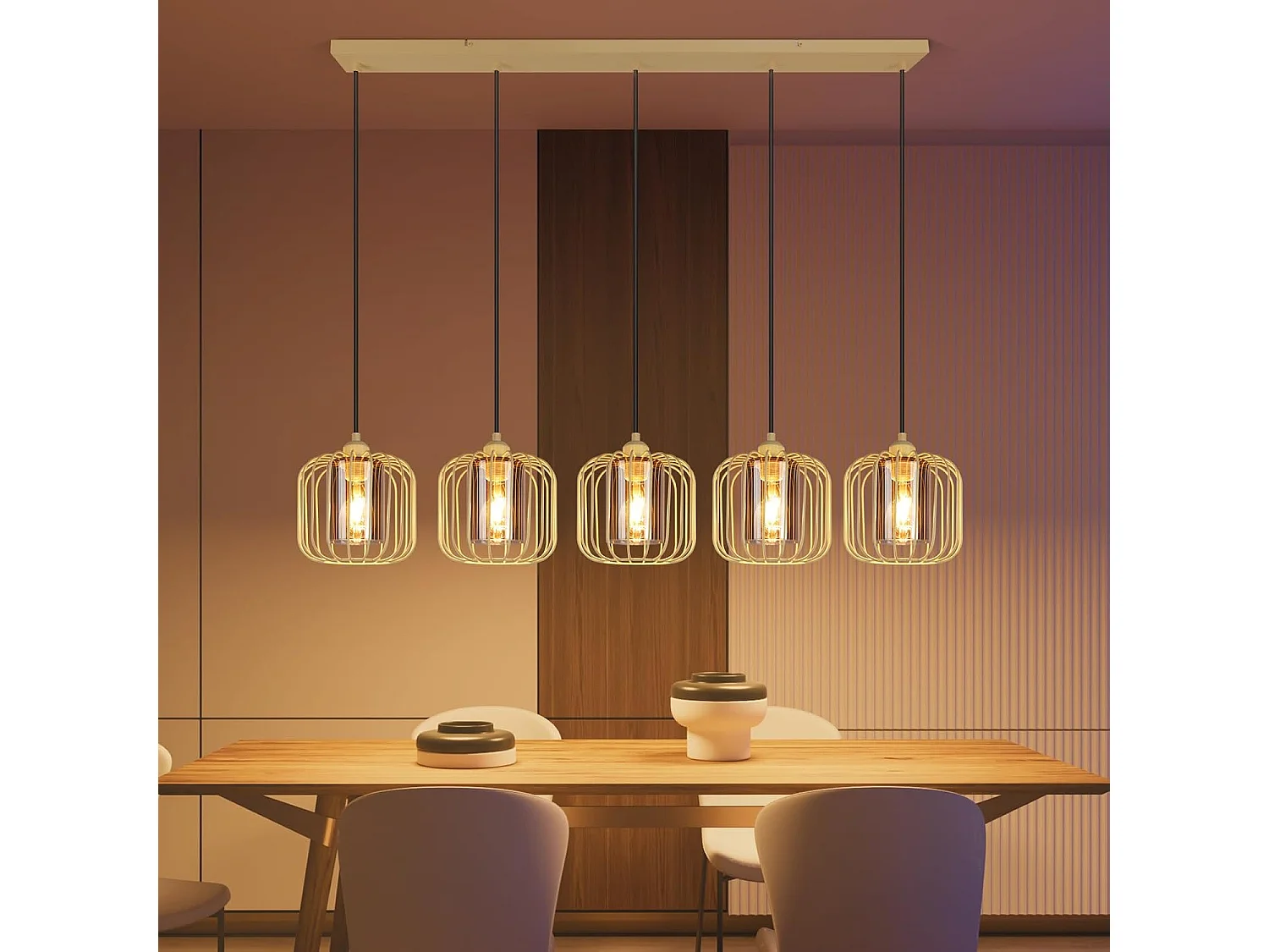 Nettlife Vintage 5-lichts hanglamp, glazen en metalen kroonluchter voor de eetkamer, retro E27 in hoogte verstelbare verlichting (lampen niet inbegrepen)