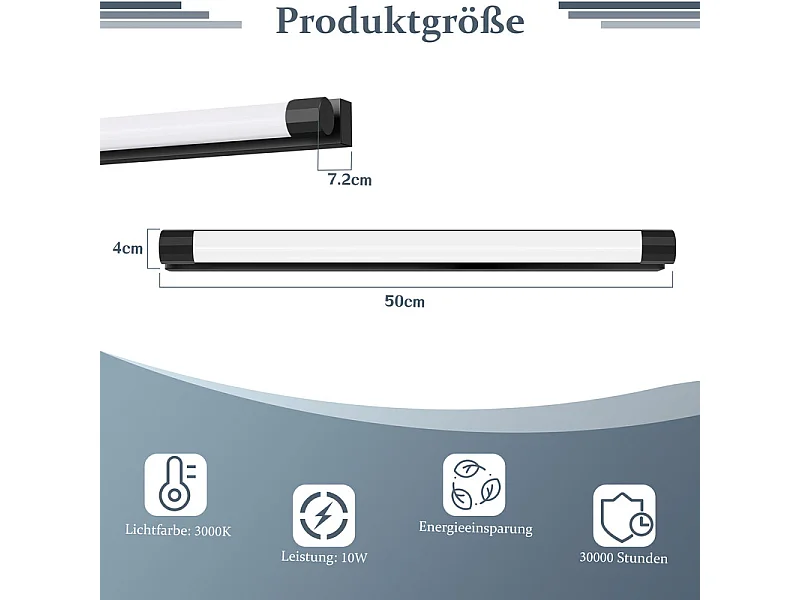 Kinkiet lustrzany LED Nettlife 50 cm 10 W, czarny, ciepła biel 3000 K, IP44, wodoodporny, nowoczesny, do łazienki, przedpokoju lub salonu