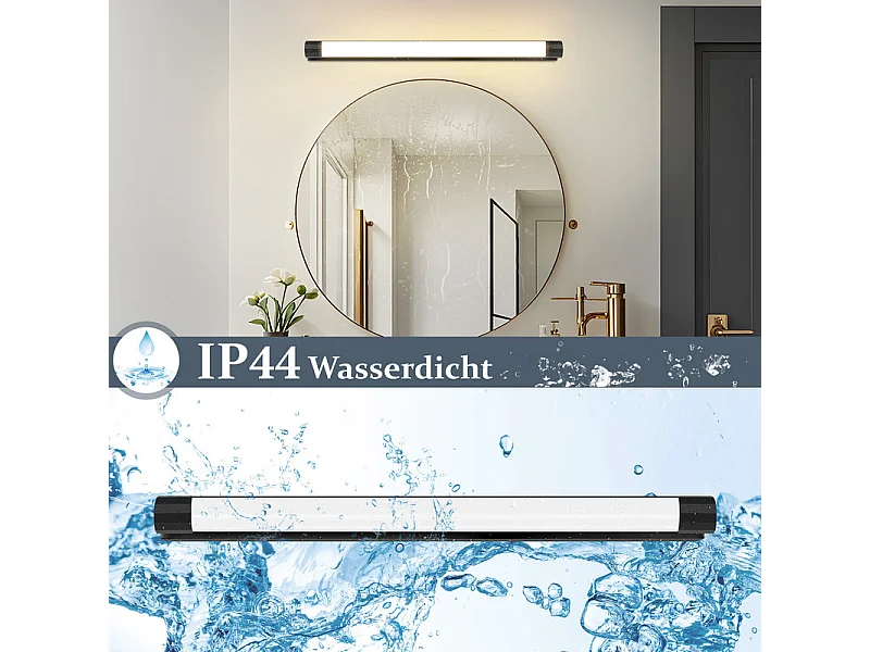 Kinkiet lustrzany LED Nettlife 50 cm 10 W, czarny, ciepła biel 3000 K, IP44, wodoodporny, nowoczesny, do łazienki, przedpokoju lub salonu