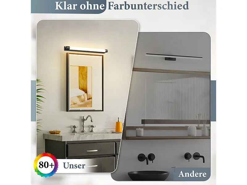 Kinkiet lustrzany LED Nettlife 50 cm 10 W, czarny, ciepła biel 3000 K, IP44, wodoodporny, nowoczesny, do łazienki, przedpokoju lub salonu