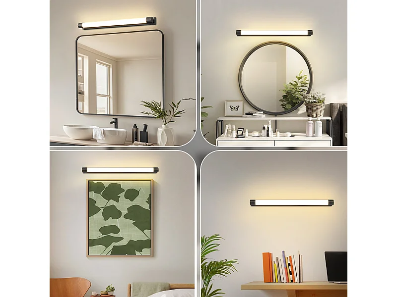 Kinkiet lustrzany LED Nettlife 50 cm 10 W, czarny, ciepła biel 3000 K, IP44, wodoodporny, nowoczesny, do łazienki, przedpokoju lub salonu