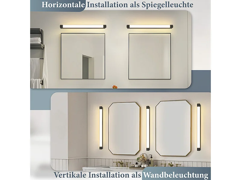 Nettlife 50 cm 10W LED-spiegelwandlamp, zwart, warm wit 3000K, IP44 waterdicht, modern, voor badkamer, hal of woonkamer