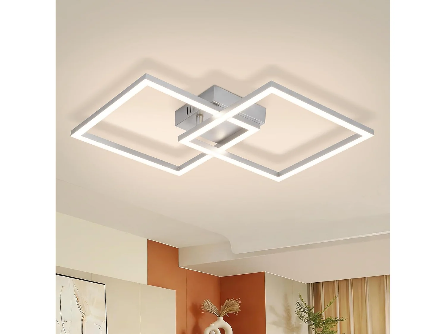 Lámpara de techo LED Nettlife para dormitorio - Lámpara de dormitorio plateada de 24 W, blanco neutro 4000 K, ajustable, diseño moderno.