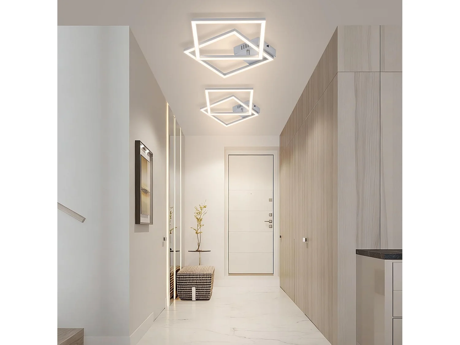 Lámpara de techo LED Nettlife para dormitorio - Lámpara de dormitorio plateada de 24 W, blanco neutro 4000 K, ajustable, diseño moderno.