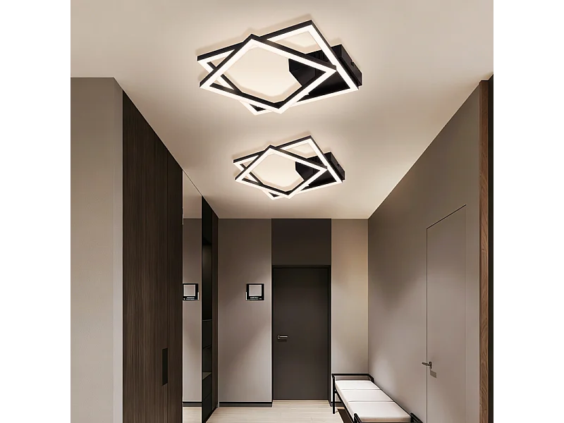 Nettlife Plafonnier LED pour cuisine - 20 W, noir, 4000 K, blanc neutre, design moderne pivotant, éclairage d'angle pour couloir, chambre