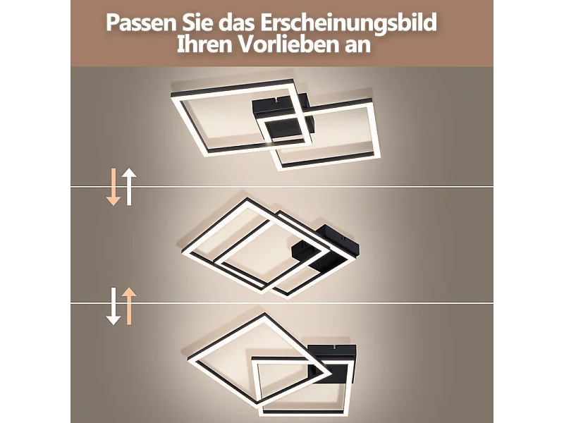 Nettlife LED-Deckenleuchte für Schlafzimmer – Schwarze Wohnzimmerlampe 24 W, neutralweiße Küchenlampe 4000 K, modernes und verstellbares Design