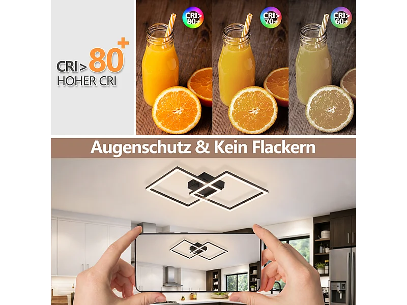 Nettlife Plafonnier LED pour chambre à coucher - Lampe de salon noire 24 W, lampe de cuisine blanche neutre 4000 K, design moderne et orientable