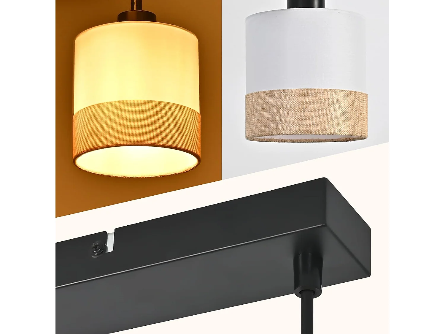 Nettlife Suspension vintage pour salle à manger - Lampe suspendue en tissu à 3 lumières, réglable en hauteur, rétro E27, blanc (Sans ampoules)