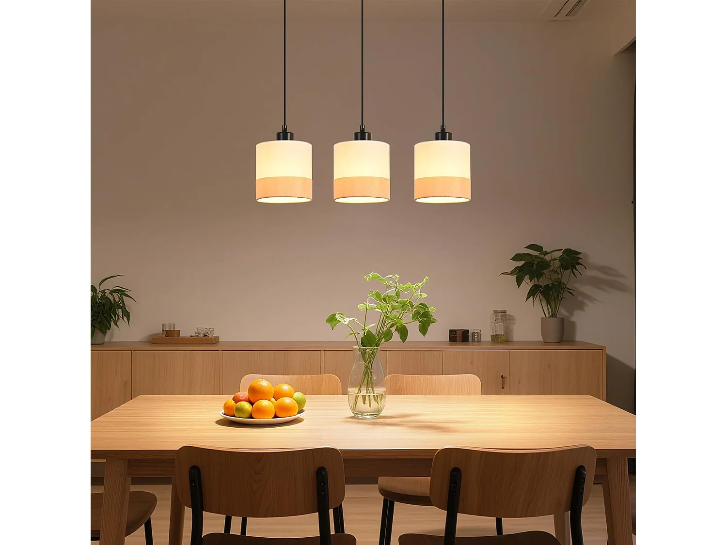 Nettlife Vintage Hanglamp voor de Eetkamer - 3-lichts stoffen hanglamp, in hoogte verstelbaar, retro E27 fitting, wit (lampen niet inbegrepen)