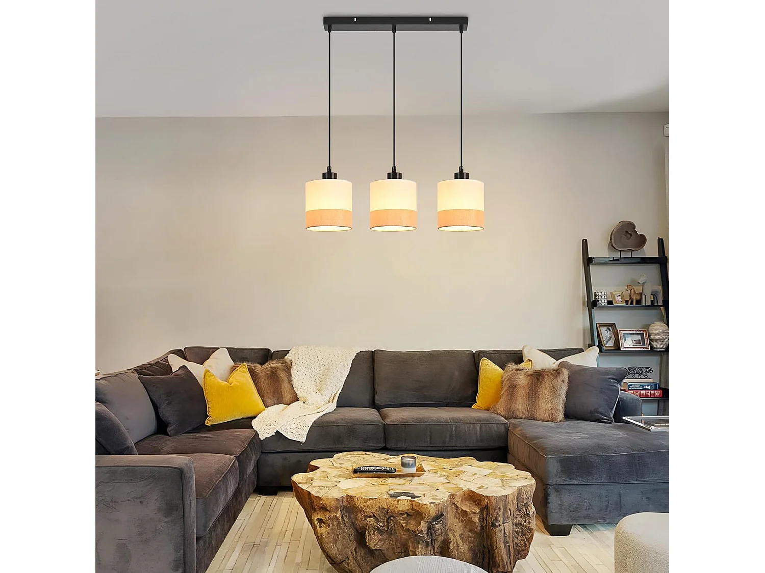 Nettlife Vintage Hanglamp voor de Eetkamer - 3-lichts stoffen hanglamp, in hoogte verstelbaar, retro E27 fitting, wit (lampen niet inbegrepen)