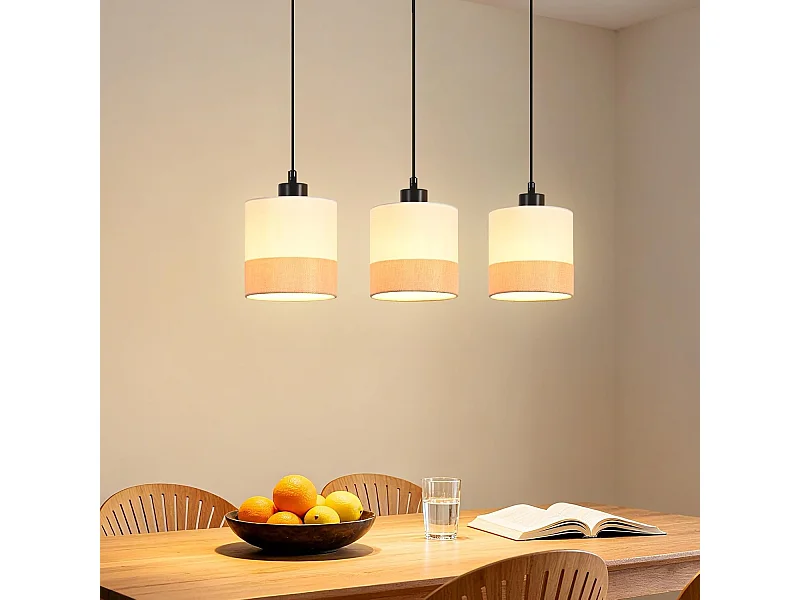 Nettlife Suspension vintage pour salle à manger - Lampe suspendue en tissu à 3 lumières, réglable en hauteur, rétro E27, blanc (Sans ampoules)