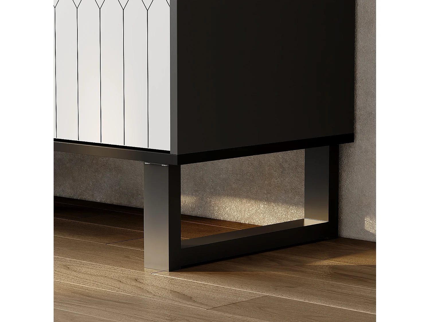 Buffet à motifs avec 4 Portes et 1 Tiroir, Meuble de Salon avec Plateau Laqué, Chambre et Salon, 160x40x77.5, Blanc et Noir