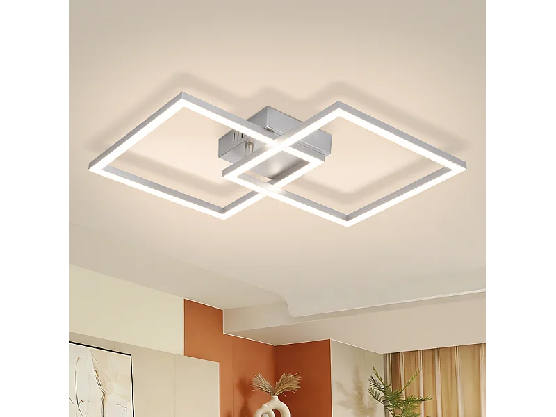 Nettlife Plafonnier LED pour chambre à coucher - Lampe de chambre argentée 24 W, blanc neutre 4000 K, orientable, design moderne