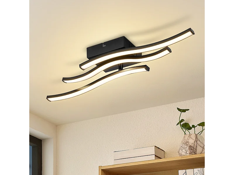 Nettlife Plafonnier LED Design Vague Noir - 18W 3000K Blanc Chaud - Lampe Moderne pour Salon Chambre Cuisine Couloir