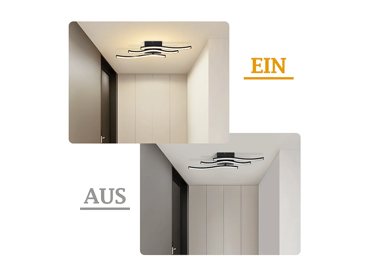 Nettlife Plafonnier LED Design Vague Noir - 18W 3000K Blanc Chaud - Lampe Moderne pour Salon Chambre Cuisine Couloir