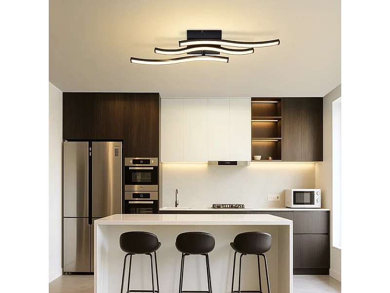 Nettlife Plafonnier LED Design Vague Noir - 18W 3000K Blanc Chaud - Lampe Moderne pour Salon Chambre Cuisine Couloir
