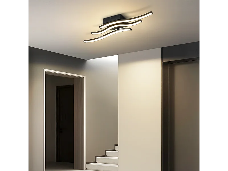 Nettlife Plafonnier LED Design Vague Noir - 18W 3000K Blanc Chaud - Lampe Moderne pour Salon Chambre Cuisine Couloir
