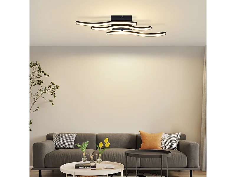 Nettlife Plafonnier LED Design Vague Noir - 18W 3000K Blanc Chaud - Lampe Moderne pour Salon Chambre Cuisine Couloir