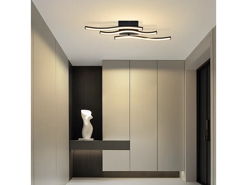 Nettlife Plafonnier LED Design Vague Noir - 18W 3000K Blanc Chaud - Lampe Moderne pour Salon Chambre Cuisine Couloir