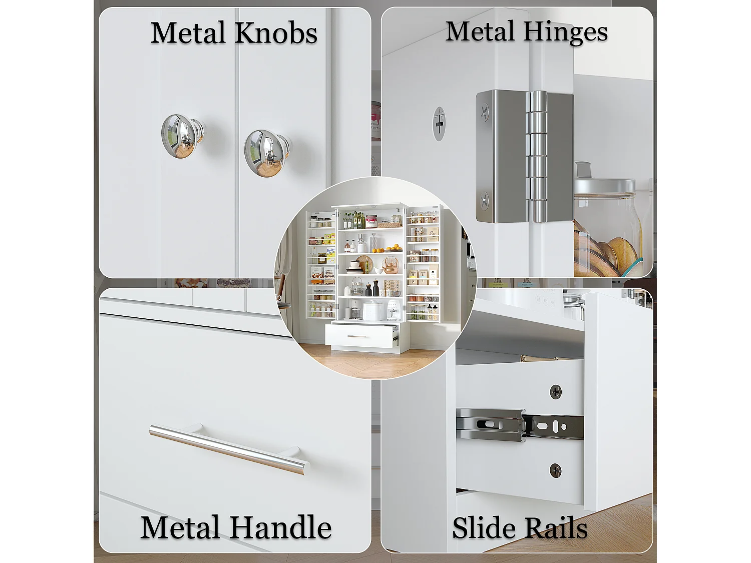 Buffet de Cuisine 2 portes à 12 étagères et Tiroir, Armoire à 5 Niveaux et étagère réglable pour Cuisine, 60x30x120, Blanc