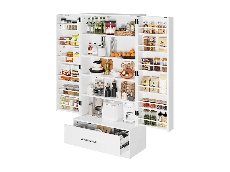 Buffet de Cuisine 2 portes à 12 étagères et Tiroir, Armoire à 5 Niveaux et étagère réglable pour Cuisine, 60x30x120, Blanc