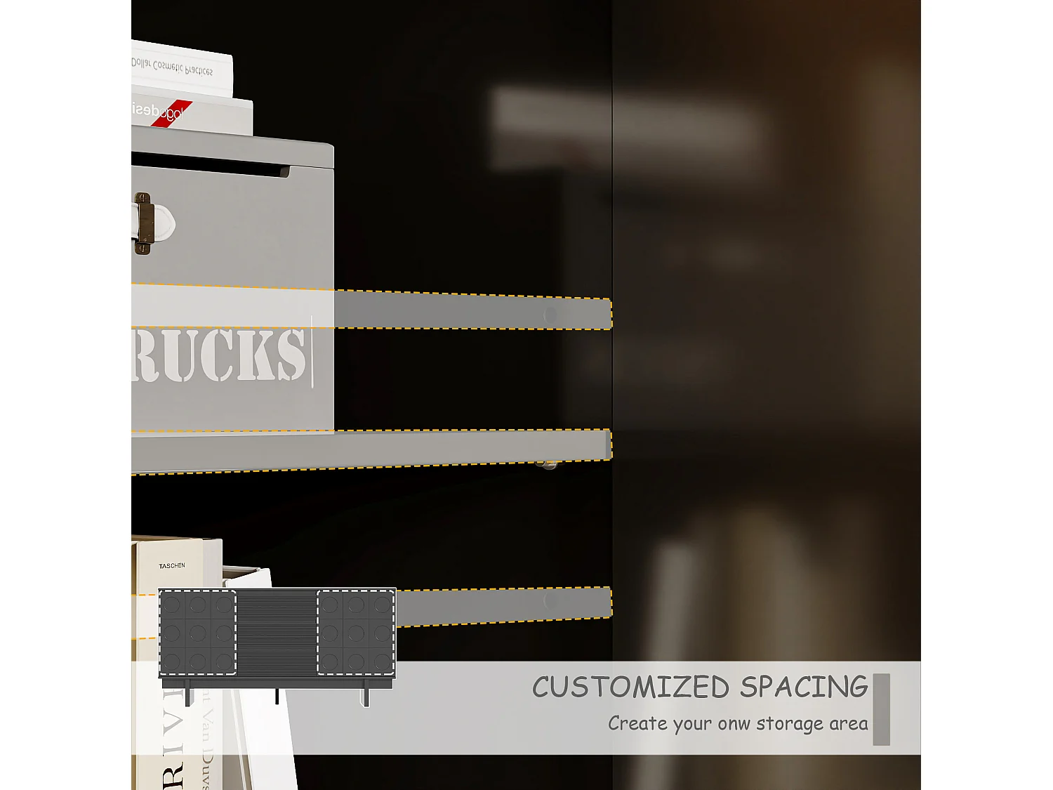 Buffet de Salon avec 2 Portes et 3 Tiroirs, Meuble de Salon Sculpté avec Etagères Réglables, 160x40x80, Noir