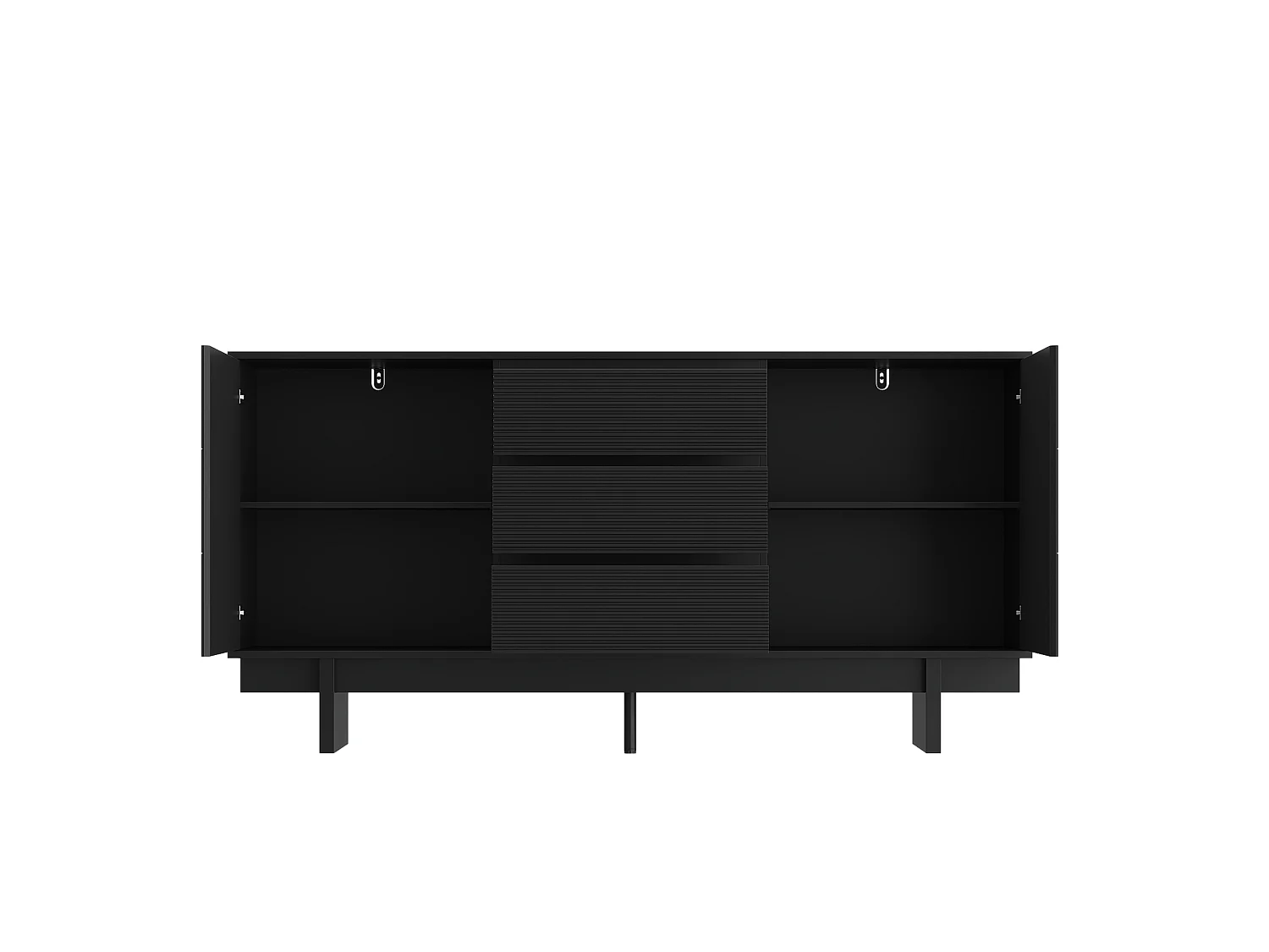 Buffet de Salon avec 2 Portes et 3 Tiroirs, Meuble de Salon Sculpté avec Etagères Réglables, 160x40x80, Noir