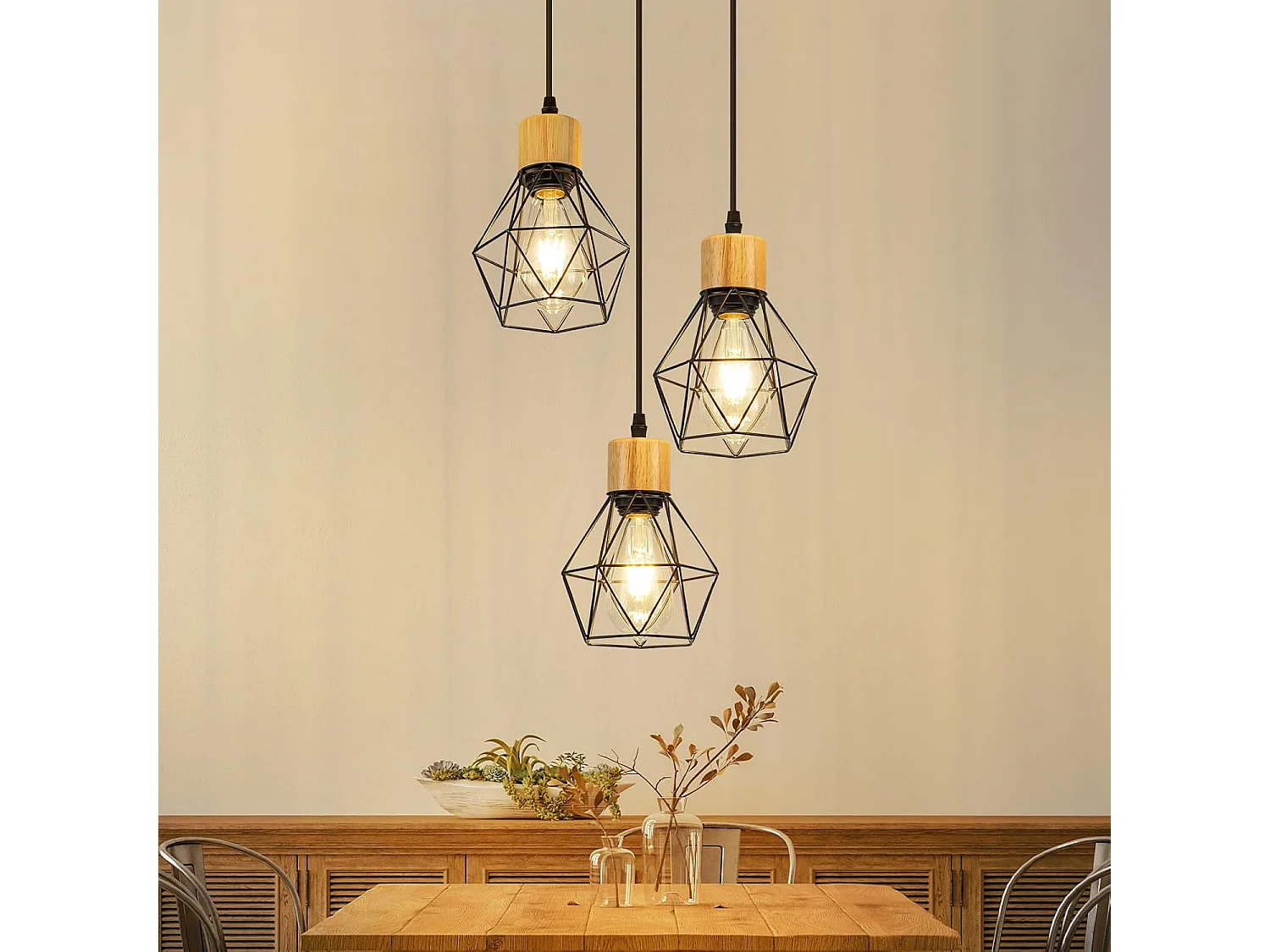 Lampa wisząca Nettlife Vintage Dining Table - 3-punktowa lampa wisząca E27, okrągła, czarna, industrialna lampa kuchenna w stylu retro (żarówki nie są dołączone)