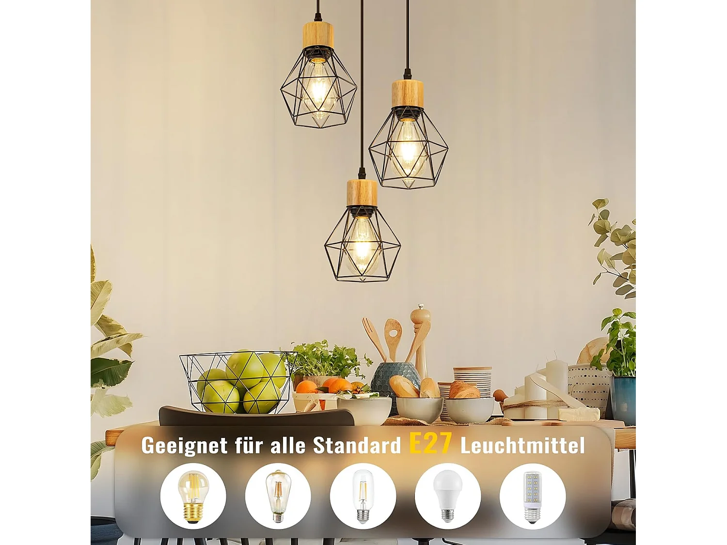 Lampa wisząca Nettlife Vintage Dining Table - 3-punktowa lampa wisząca E27, okrągła, czarna, industrialna lampa kuchenna w stylu retro (żarówki nie są dołączone)