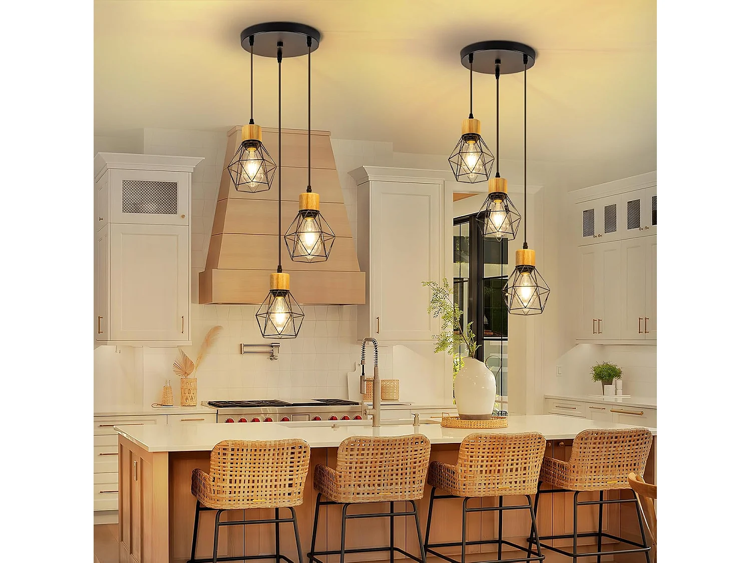 Lampa wisząca Nettlife Vintage Dining Table - 3-punktowa lampa wisząca E27, okrągła, czarna, industrialna lampa kuchenna w stylu retro (żarówki nie są dołączone)