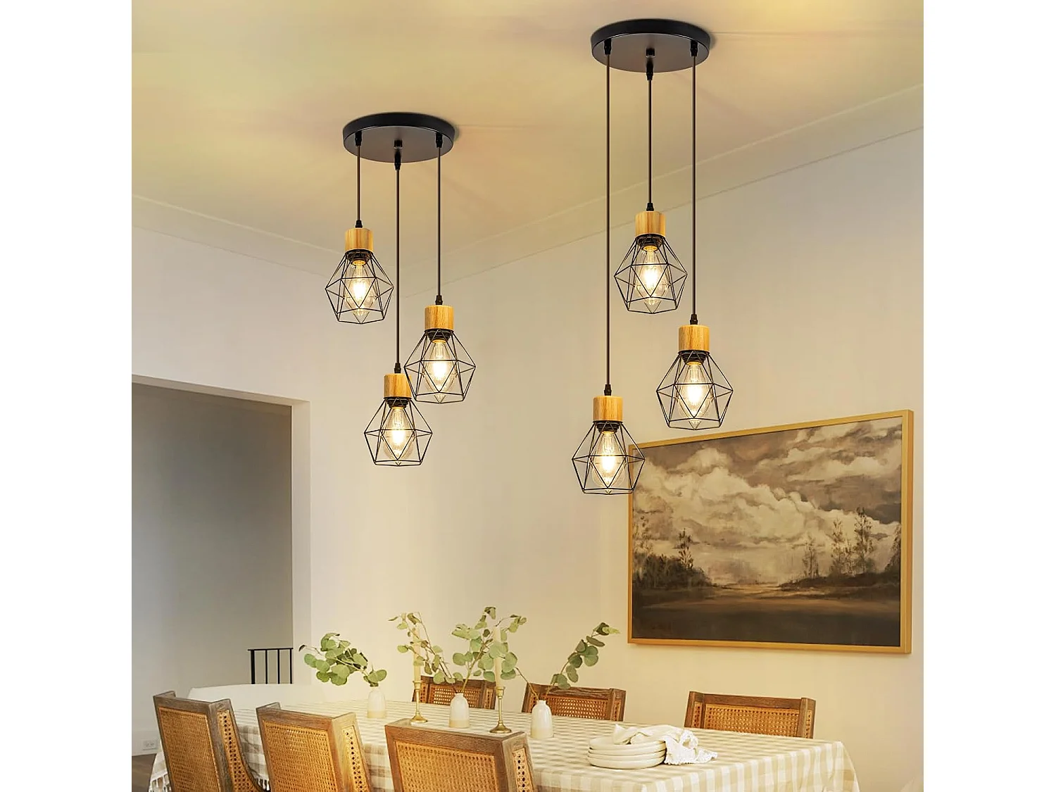 Lampa wisząca Nettlife Vintage Dining Table - 3-punktowa lampa wisząca E27, okrągła, czarna, industrialna lampa kuchenna w stylu retro (żarówki nie są dołączone)