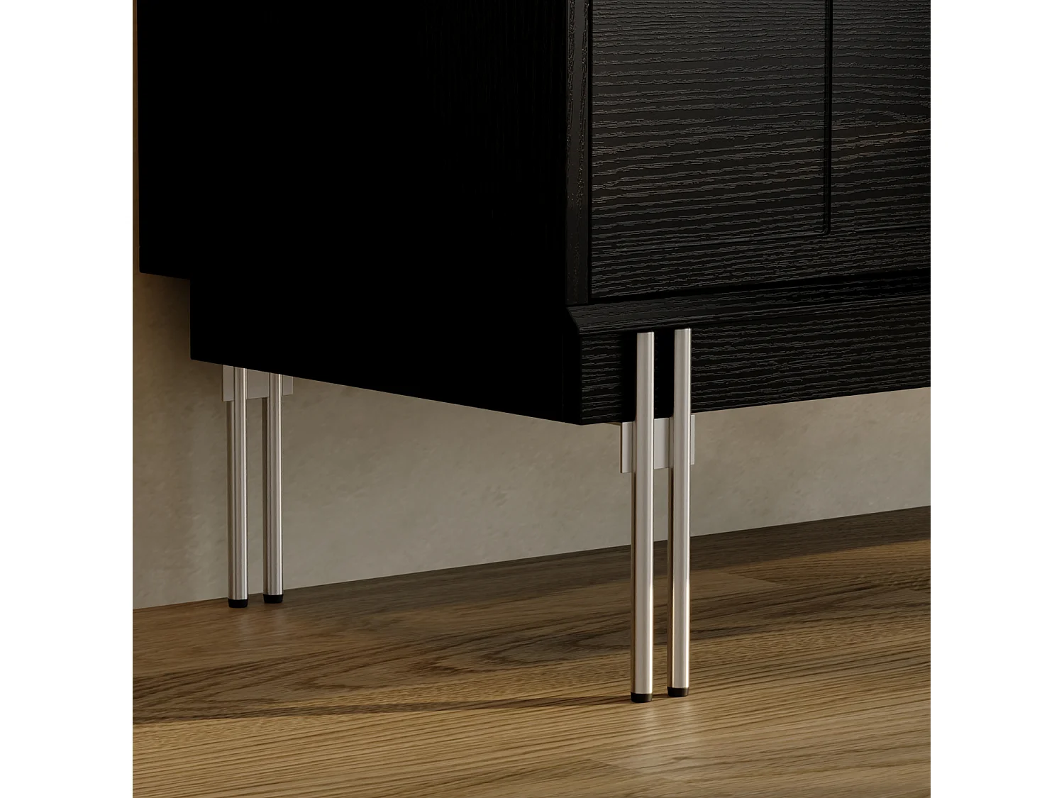 Buffet de Salon avec 2 Portes et 3 Tiroirs, Meuble de Salon avec Pied Argenté et Etagères Réglables, 160x40x83, Noir
