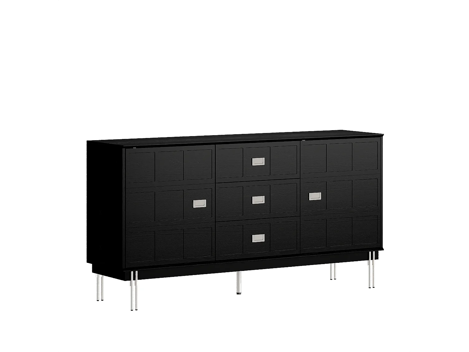 Buffet de Salon avec 2 Portes et 3 Tiroirs, Meuble de Salon avec Pied Argenté et Etagères Réglables, 160x40x83, Noir