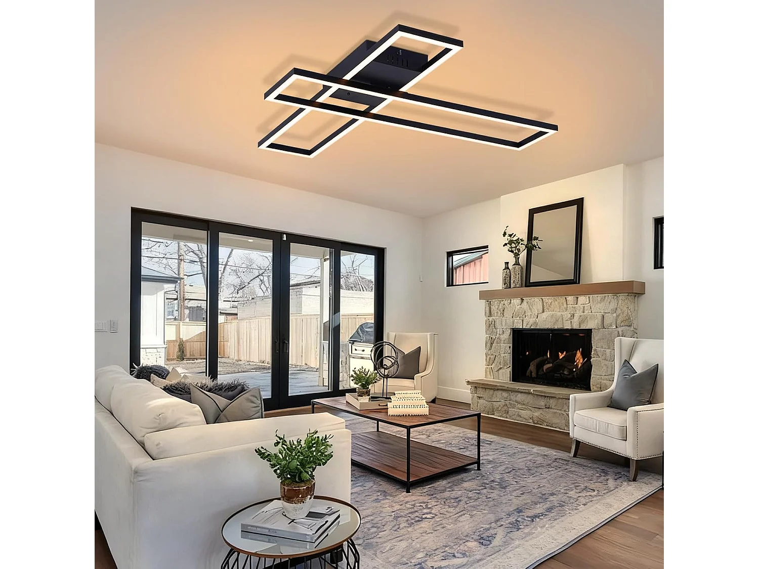 NETTLIFE 42W LED-Deckenleuchte, schwarz, modern, stufenlos dimmbar, rechteckiges Design, für Wohnzimmer, Schlafzimmer, Küche oder Büro