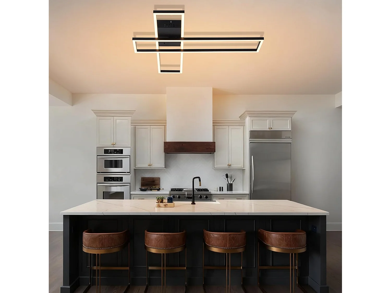 NETTLIFE 42W LED-Deckenleuchte, schwarz, modern, stufenlos dimmbar, rechteckiges Design, für Wohnzimmer, Schlafzimmer, Küche oder Büro