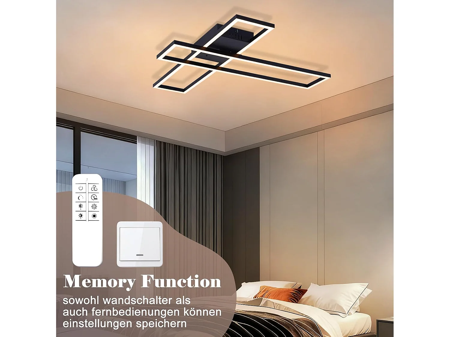 NETTLIFE 42W LED-Deckenleuchte, schwarz, modern, stufenlos dimmbar, rechteckiges Design, für Wohnzimmer, Schlafzimmer, Küche oder Büro