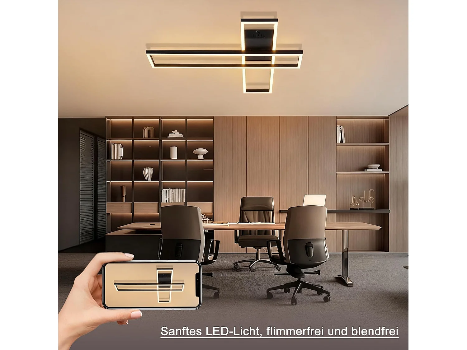 NETTLIFE 42W LED-Deckenleuchte, schwarz, modern, stufenlos dimmbar, rechteckiges Design, für Wohnzimmer, Schlafzimmer, Küche oder Büro