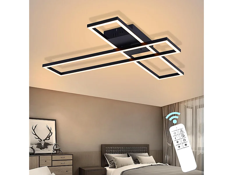 NETTLIFE 42W LED-Deckenleuchte, schwarz, modern, stufenlos dimmbar, rechteckiges Design, für Wohnzimmer, Schlafzimmer, Küche oder Büro
