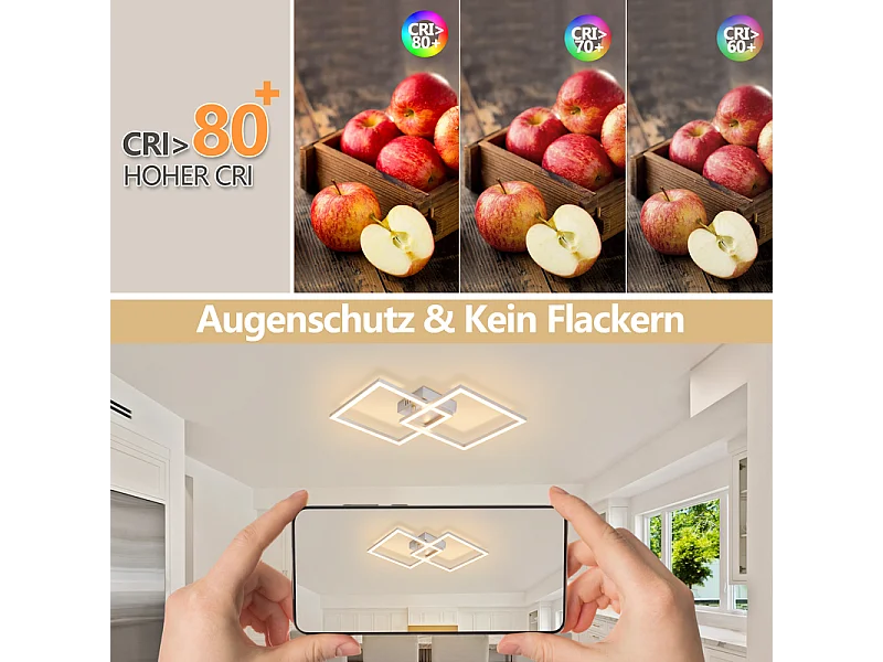 Lámpara de techo LED Nettlife para dormitorio y salón, 24 W, blanco cálido 3000 K, para cocina, color plateado, ajustable.