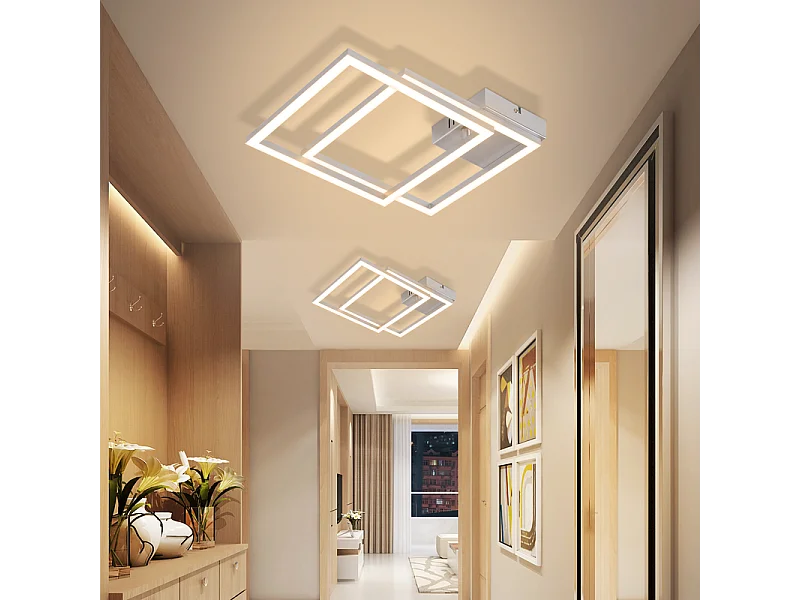 Nettlife Plafonnier LED pour chambre à coucher - Lampe de salon 24 W, blanc chaud 3000 K, lampe de cuisine, argentée, orientable