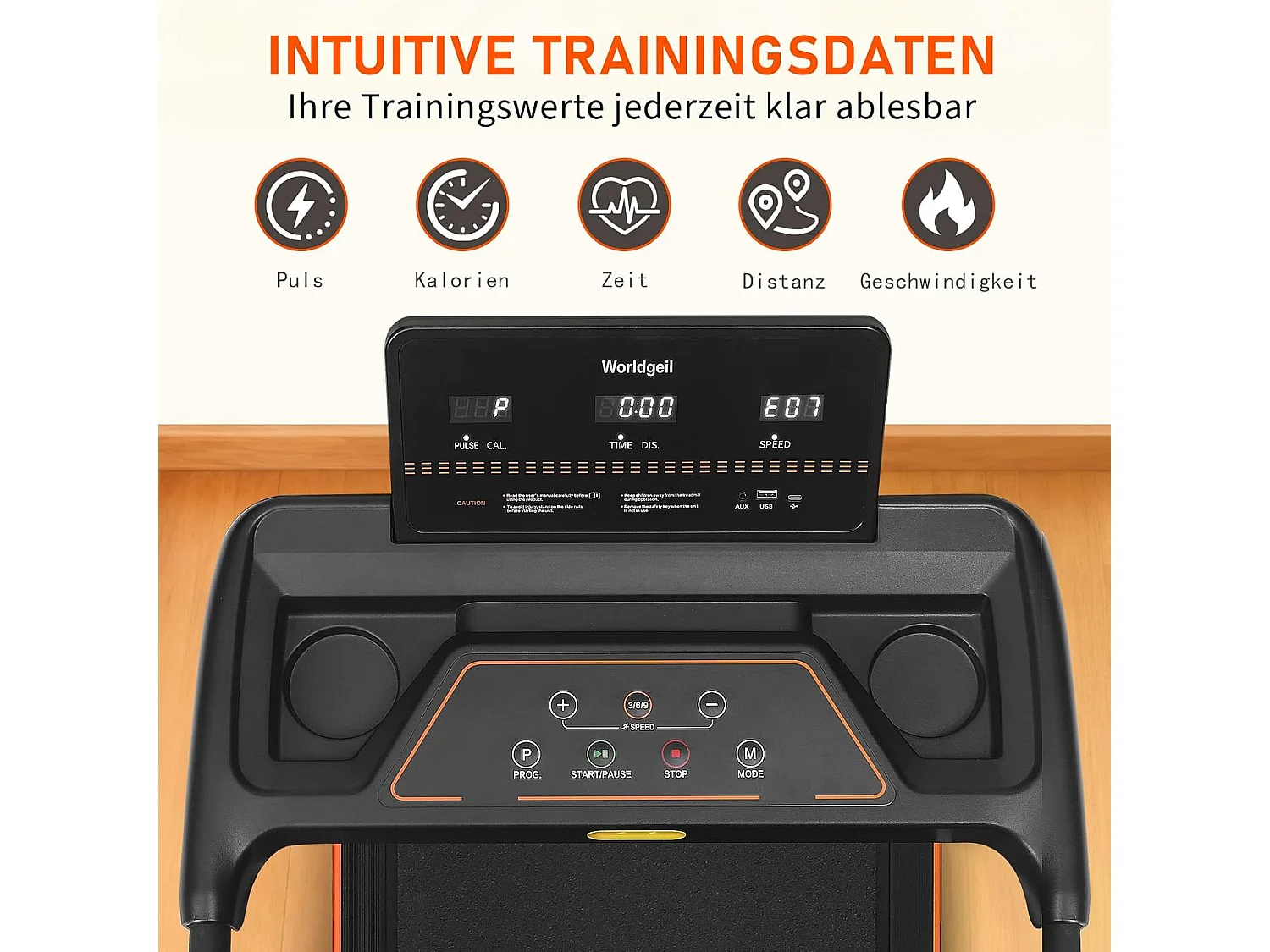 Nettlife Klappbares Laufband 14 km/h – Laufband für den Schreibtisch mit 7 % Steigung – LED-Bildschirm und Herzfrequenzsensoren – Maximale Belastung 150 kg