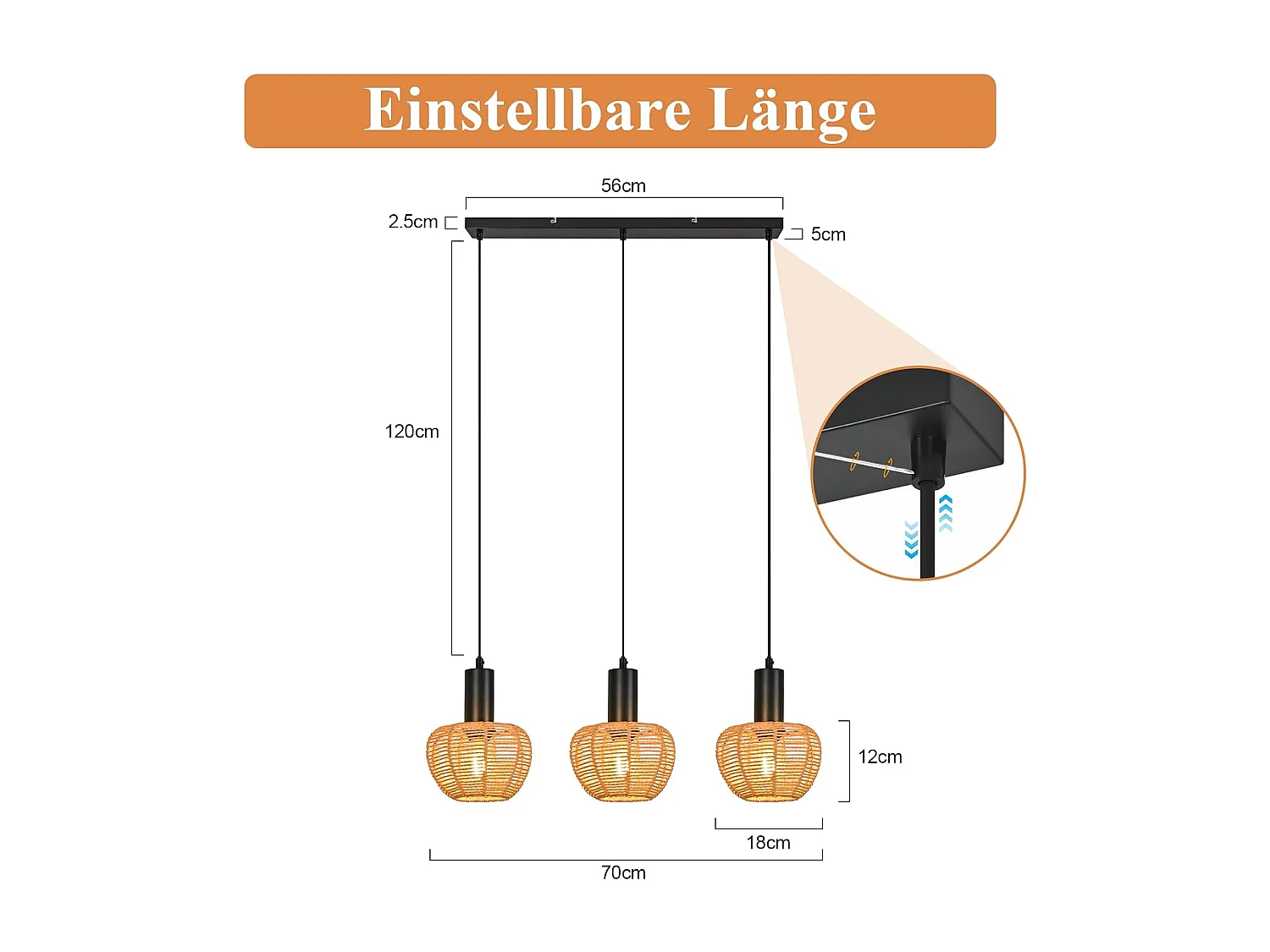 Nettlife Boho Rotan Hanglamp met 3 Lampen - Vintage Gevlochten Hennep Touw Kroonluchter E27 - Keuken/Eetkamer Verlichting (Lampen Niet Inbegrepen)
