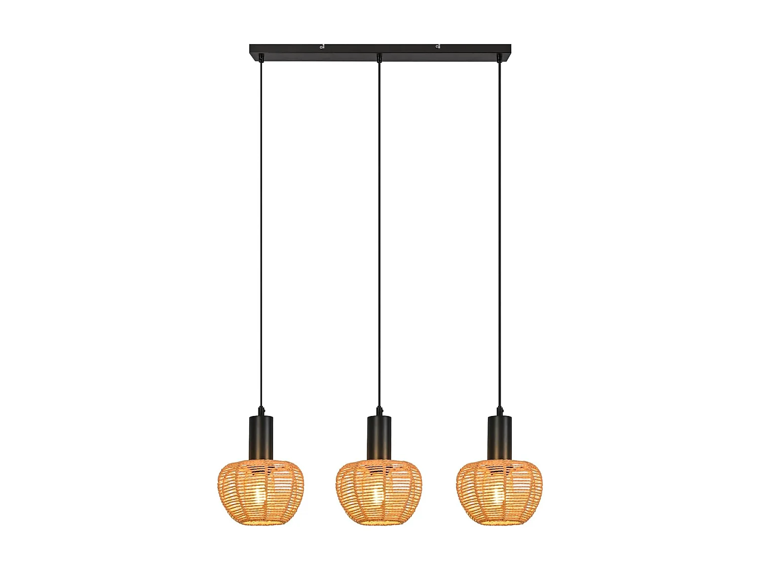 Nettlife Boho Rotan Hanglamp met 3 Lampen - Vintage Gevlochten Hennep Touw Kroonluchter E27 - Keuken/Eetkamer Verlichting (Lampen Niet Inbegrepen)