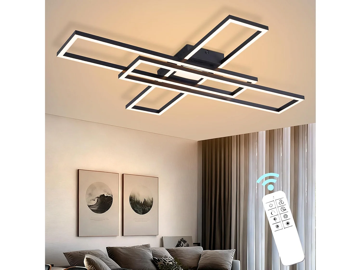 Nettlife LED-Deckenleuchte für Wohnzimmer – 56-W-Wohnzimmerlampe, dimmbare Küchenlampe, Dunkelkammerleuchte, rechteckige Deckenleuchte