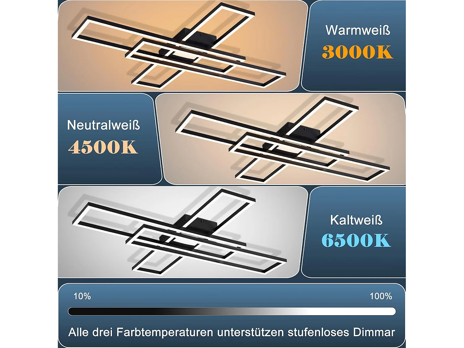 Nettlife LED-Deckenleuchte für Wohnzimmer – 56-W-Wohnzimmerlampe, dimmbare Küchenlampe, Dunkelkammerleuchte, rechteckige Deckenleuchte
