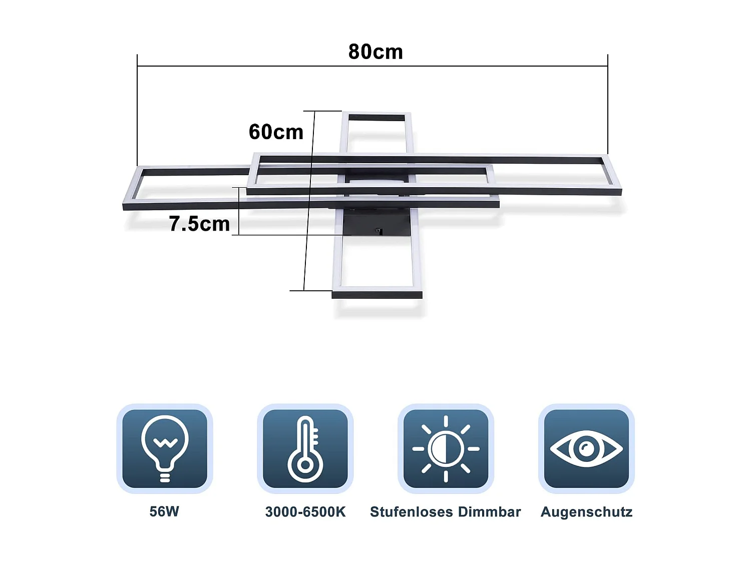 Nettlife LED-Deckenleuchte für Wohnzimmer – 56-W-Wohnzimmerlampe, dimmbare Küchenlampe, Dunkelkammerleuchte, rechteckige Deckenleuchte