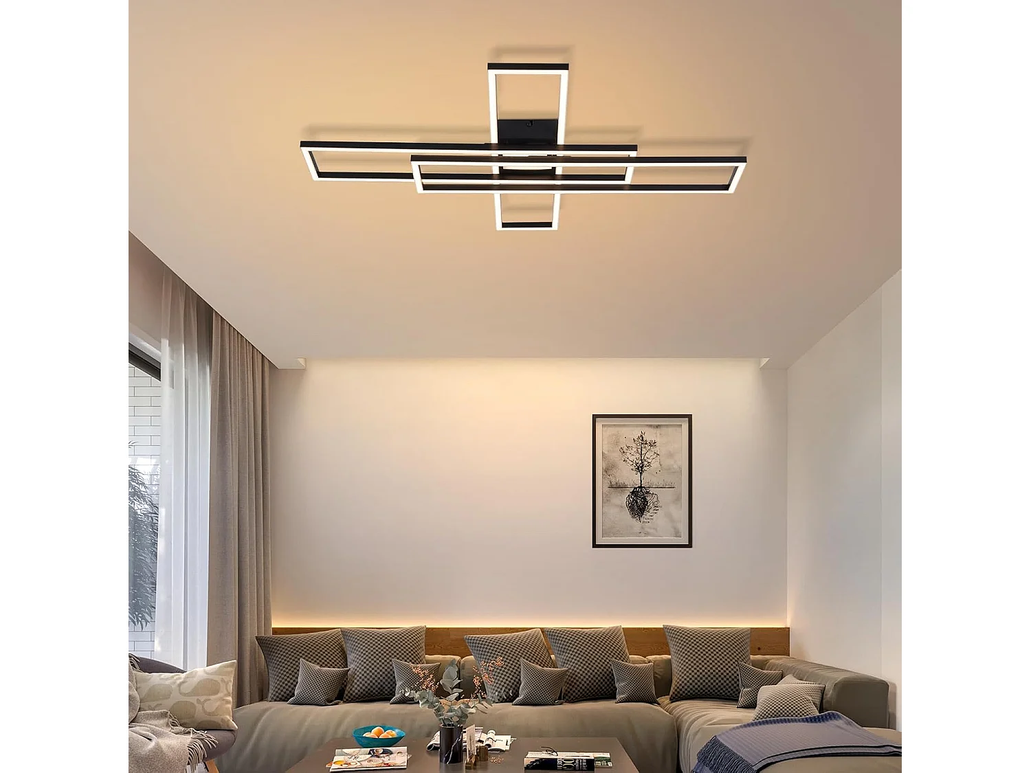 Nettlife LED-Deckenleuchte für Wohnzimmer – 56-W-Wohnzimmerlampe, dimmbare Küchenlampe, Dunkelkammerleuchte, rechteckige Deckenleuchte