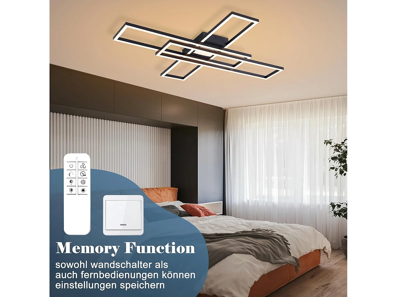 Nettlife LED-Deckenleuchte für Wohnzimmer – 56-W-Wohnzimmerlampe, dimmbare Küchenlampe, Dunkelkammerleuchte, rechteckige Deckenleuchte