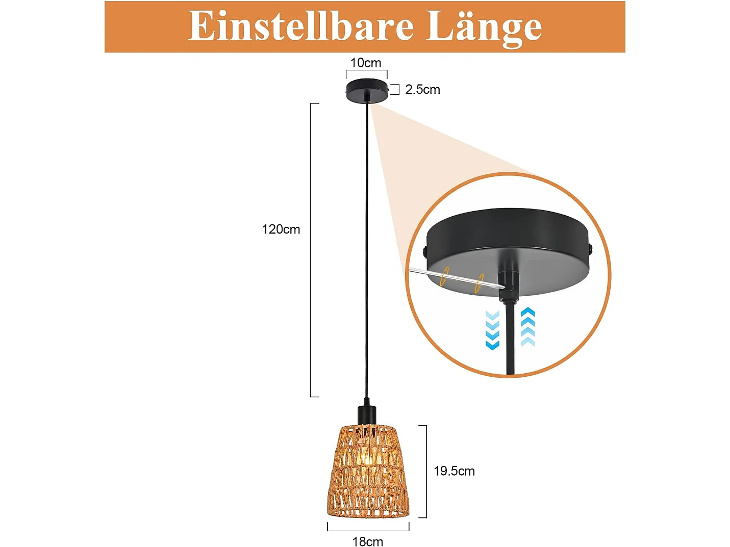Nettlife Suspension Rotin Boho 1 Lumière - Lampe à Manger Vintage Tressée, Corde Chanvre E27 pour Salle à Manger (Sans Ampoule)